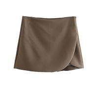 Genérico Dames Automne Et Hiver Nouveaux Vêtements Pour Femmes Style Européen Taille Haute Couleur Unie Asymétrique Pantalons Décontractés Jupe Pantalon Jupe Courte Ensemble (Brown, S)