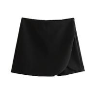 Genérico Dames Automne Et Hiver Nouveaux Vêtements Pour Femmes Style Européen Taille Haute Couleur Unie Asymétrique Pantalons Décontractés Jupe Pantalon Jupe Courte Ensemble (Black, S)