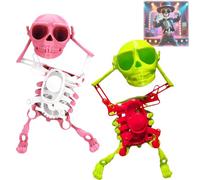 Genérico Dancing Skeleton Toy, 3D Swinging Skeleton Wind up Toy, Fun Halloween Desktop Dancing Skeletons Ornaments (2pcs-1)