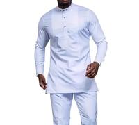 Genérico Dashiki Hombre Búho Africano Conjunto Africano 2 Piezas Para Hombre - Traje étnico Tradicional - Camisa De Manga Larga Y Pantalones - Ropa Formal Para Noche De Boda, blanco, S