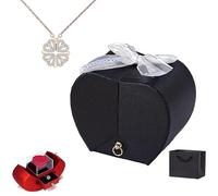 Genérico Daughter's Lucky Clover Necklace Keepsake Gift Set, Foldable 4 Leaf Clover Pendant, S925 Sterling Silver with Eternal Flowers Heart Shape Box for Teens Women Birthday (Black Box,Gold)