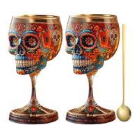 Genérico Day of the Dead Collector Goblet, Handcrafted Day of the Dead Skeleton Floral Goblet, Gothic Skull Wine Chalice for Homes,Bar,Halloween Decor