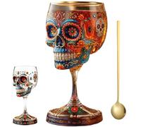 Genérico Day of the Dead Collector Goblet, Handcrafted Day of the Dead Skeleton Floral Goblet, Gothic Skull Wine Chalice for Homes,Bar,Halloween Decor