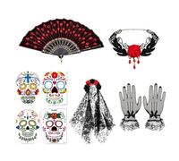 Genérico Day Of The Dead Costume, 5 Piece Rose Veil Headpiece Costume Set