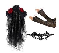 Genérico Day Of The Dead Costume - 77.5cm Clothing Outfit - Lace Veil Costumes,Elegant For Women Adults Bride Face Halloween Cosplay Masquerade Party Stage Performance