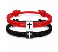 Genérico De 2 pulseras ajustables hechas a mano con cruces, ajuste cómodo, regalo religioso para parejas religiosas
