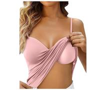 Genérico de alto apoyo garganta camisetas correas espaguetis ajustables Tank Tops capa Básica Top Top Camiseta para ropa interior práctica, rosa, M