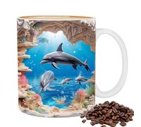 Generico de café 3D Dolphin - Novedad Tazas pintadas en 3D | Tazas de café Novedad de Decoración de cerámica con delfín de 11 oz para los amantes del té con leche y el té