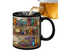 Genérico De Café De Cerámica - Vasos Con Tema De Gato De 350 Ml, De Cerámica De Lectura De Estantería | Tazas De Viaje Para Amantes De Los Animales, Escritores, Té, Leche, Agua, Hogar,