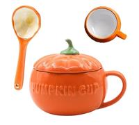 Genérico De Calabaza De Cerámica - De Halloween De 350 Ml Con Tapa, Tazas De Café Aptas Para Microondas, Bebidas De Temporada De Otoño | Para Capuchino, Latte, Cereales, Yogur, Decoración Otoñal