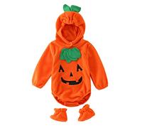 Genérico de Cosplay de calabaza de Halloween de manga larga para niños pequeños y niñas, conjunto de zapatos de mono con capucha de lana (Orange, 18-24 Months)