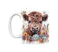 Genérico de Highland - de cerámica escocesa de 11 onzas, decorativa 3D, vajilla con patrón de flores con mango resistente | Tazas de animales para té, café, bebidas calientes, que acentúan