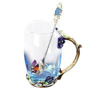 Genérico de - Juego de tazas de té, decorativa transparente para café, té y leche con cuchara, elegante de regalo para abuela, mamá, esposa, novia, hermana, patrón de flores