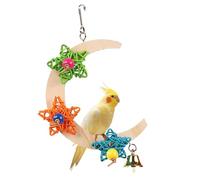 Genérico De Pájaros - con Hamaca de Loro de Madera con Cascabel y Estrella en Forma de Media Luna - para Jaula de Aves - para Canario Guacamayo Loro Gris Africano Cacatúa NINFA Conuro