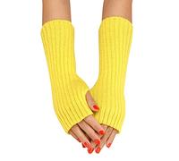 Genérico de punto largo medio dedo rayas unicolor lana otoño invierno para mujer (Yellow, One Size)