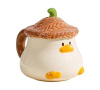 Genérico De Té De Pato: De Pato De Cerámica De 11,5x7,8 Cm Con Tapa De Sombrero, De Diseño De Animales Pintada A Mano De 400 Ml, De Café De Dibujos Animados Con Asa | Leche Café Con Leche T