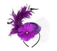 Genérico de trabajo largo sombrero de boda fascinante para mujeres, plumas, flores, pastillero, sombrero, té, clips de piel de leopardo, morado, Talla única