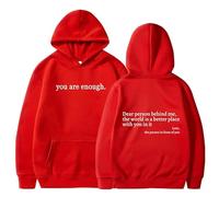 Genérico Dear Person Behind Me Hoodie, Oversized You Are Enough Sweatshirt, Cozy Streetwear Pullover for Early Fall Fashion (Red,XL)
