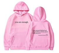 Genérico Dear Person Behind Me Hoodie, Oversized You Are Enough Sweatshirt, Cozy Streetwear Pullover for Early Fall Fashion (Pink2,L)