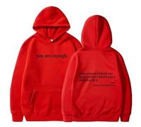 Genérico Dear Person Behind Me Hoodie, Oversized You Are Enough Sweatshirt, Cozy Streetwear Pullover for Early Fall Fashion (Red2,S)