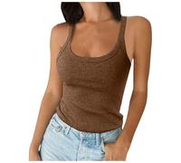 Genérico Débardeur côtelé pour Femmes, Bretelles Spaghetti, Col Rond, Slim, ajusté, Camisole en Coton, Chemises superposées Sans Manches (Coffee, L)
