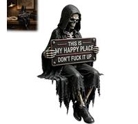 Genérico Decoración de estantería con Esqueleto This is My Happy Place (Este es mi Lugar Feliz), Estatua gótica de Humor Negro, Figura de Esqueleto Lector de fantasía y Terror (1pc)