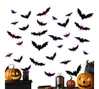 Generico Decoración de pared 3D de murciélagos - 36 piezas espectrales con luces LED | Ideal para Halloween, puertas, ventanas, dormitorios, aulas, patios, porches, oficinas, coches,