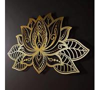 Genérico Decoración de Pared Grande, Arte de Pared de Flor de Loto de Metal, decoración del hogar de Yoga de meditación, para Sala de Estar, Dormitorio, Oficina y Sala de Yoga,50 * 32CM,Gold
