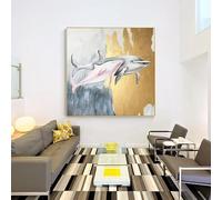 Genérico Decoración De Pared Grande Pintada A Mano con Lindos Delfines Pinturas Al Óleo Sobre Lienzo Obra De Arte Moderna Sin Marco para Sala De Estar Dormitorio Decoración Del Hogar 140 Cm X 140 Cm