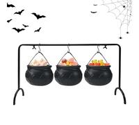 Generico Decoración del caldero de la caldera de Halloween, porta caramelos | Contenedor para caramelos, tarros negros, decoración del hogar, 3 calderos en estante, decoraciones