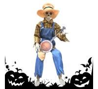 Generico Decoración esqueleto, esqueleto animado de 60 cm que toca el banjo - Accesorio musical con articulaciones ajustables decoración para Halloween para interiores casa jardín fiesta