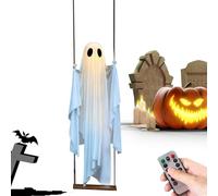 Generico Decoración Fantasma de Halloween - Figura oscilante gigante de madera de tela, luces LED remotas incluidas, colgada configuración ' de Halloween | Fantasma 'Árbol de la puerta de entrada