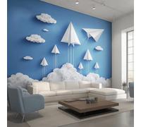 Genérico Decoracion Papel Pintado Avión de Papel, Fotomurales Avión de Papel 3D Papel Pared Tejido No Tejido Murales de Pared 280x200 Salon Dormitorio Decorativa W43