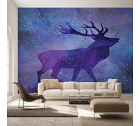 Genérico Decoracion Papel Pintado Ciervo Morado, Fotomurales Cielo Estrellado Alce Papel Pared Tejido No Tejido Murales de Pared 300x210 Salon Dormitorio Decorativa W&52