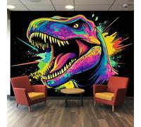 Genérico Decoracion Papel Pintado Dinosaurio, Fotomurales Graffiti Colorido Dino Papel Pared Tejido No Tejido Murales de Pared 250x175 Salon Dormitorio Decorativa W&35