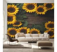 Genérico Decoracion Papel Pintado Girasol, Fotomurales Veta de Madera Rústica Granja Papel Pared Tejido No Tejido Murales de Pared 350x256 Salon Dormitorio Decorativa W&52