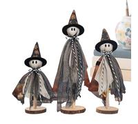 Generico Decoraciones Fantasma - 3 Piezas Fantasmas de Halloween, Decoraciones de Halloween, Fantasmas, Escultura de Madera Rústica para Hombres de Mujer Escritorio de