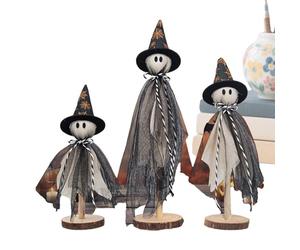 Generico Decoraciones Fantasma - 3 Piezas Fantasmas de Halloween, Decoraciones de Halloween, Fantasmas, Escultura de Madera Rústica para Hombres de Mujer Escritorio de