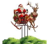 Generico Decoraciones para el jardín de Navidad, decoraciones de carácter navideño 2D Colorful Papá Noel y trineo para renos | Tapón de patio impermeable para el jardín acrílico para celebración
