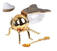 Genérico Decorative Bee Shaped Honey Jar - Honey Pot With Spoon, Seasoning Container | Syrup Dispenser, Crystal Condiment Jar, Kitchen Accessory For Breakfast, Syrups, Condiments, Oil, Kitchen Decor