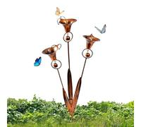 Genérico Decorative Garden Stakes Art Decor, Realistic 2026 Metal Flamed Copper Three Calla Lilies Garden Stake with Bells for Yard Lawn