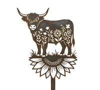 Genérico Decorativo Highland Cow Giardino - Arte Giardino Vintage Resistente Intemperie - Highland Girasole - per Esterni Farmhouse Patio Aiuola Fioriera Cortile Portico Terrazza