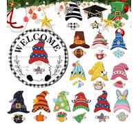 Genérico Decorazione Porta - Cartello Magnetico con Cappelli Rimovibili, Ornamento Festivo in Legno Colorato, Simbolo di Benvenuto | Adatto per Casa Colonica Portico Parete Ingresso Feste Stagionali