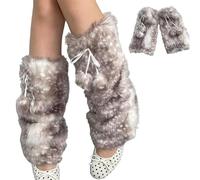 Genérico Deer Print Leg Warmers, Soft Thicken Furry Warmers for Women, Cozy Winter Animal Socks, Christmas Party (Grey Legwarmers)