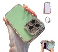 Genérico Defendcase New Double-Sided Diamond-Embedded Case for iPhone, Solid Color Anti-Drop All-Inclusive Phone Case with Lens Protection for iPhone 16/15/14/13/12ProMax (Green,for iPhone 13)