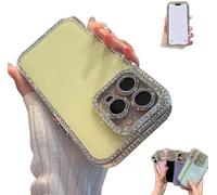 Genérico Defendcase New Double-Sided Diamond-Embedded Case for iPhone, Solid Color Anti-Drop All-Inclusive Phone Case with Lens Protection 16/15/14/13/12ProMax (Yellow,for iPhone 14Pro)