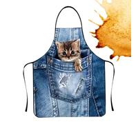 Generico Delantal con diseño de gato - Impermeable correas ajustables protector,delantal para cocina,para barbacoa, actividades de cocción de pizza, pintura café arcilla enseñanza
