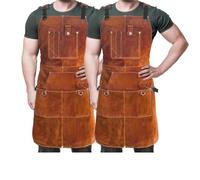 Genérico Delantal de cuero para soldar, resistente al calor y al fuego, con 6 bolsillos, para soldadores, herreros, artesanos，Delantales portaherramientas (Marrón 2 PCS)