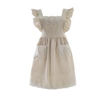 Genérico Delantal para mujeres, con 2 bolsillos, vestido de encaje de algodón cruzado ajustable delantal para mujeres, para jardinería, cocina, pintura, limpieza, manicura, 4 colores (white)