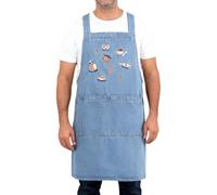 Genérico Denim Apron For Adults | Cotton Denim 88x79cm, Lightweight Blue | Embroidered Adjustable Bib Apron With Front Pocket, Unisex Kitchen & Farm Work Protective Cooking Gardening Ãpron
